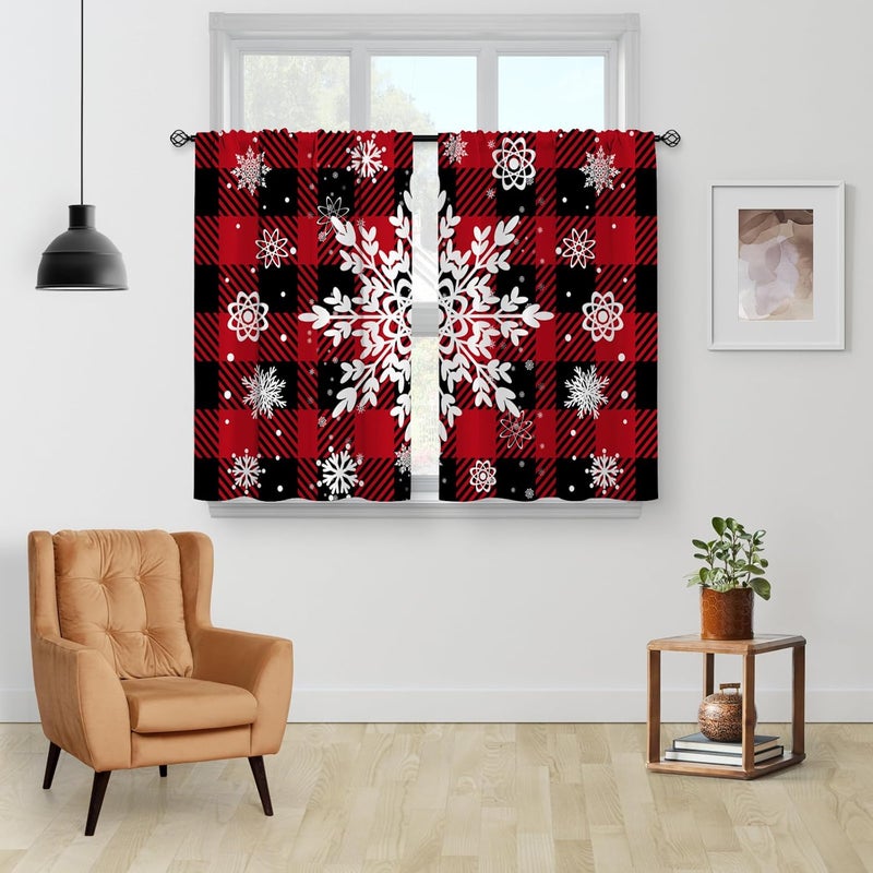 Aimego Christmas Snowflake Kitchen Curtains - Xmas Winter Holiday Pattern Cafe Farmhouse Small Short Tier Window Curtains for Living Dining Room Decor Rod Pocket Window Drapes 36 Inch Length Set 28"x36" - Image 2